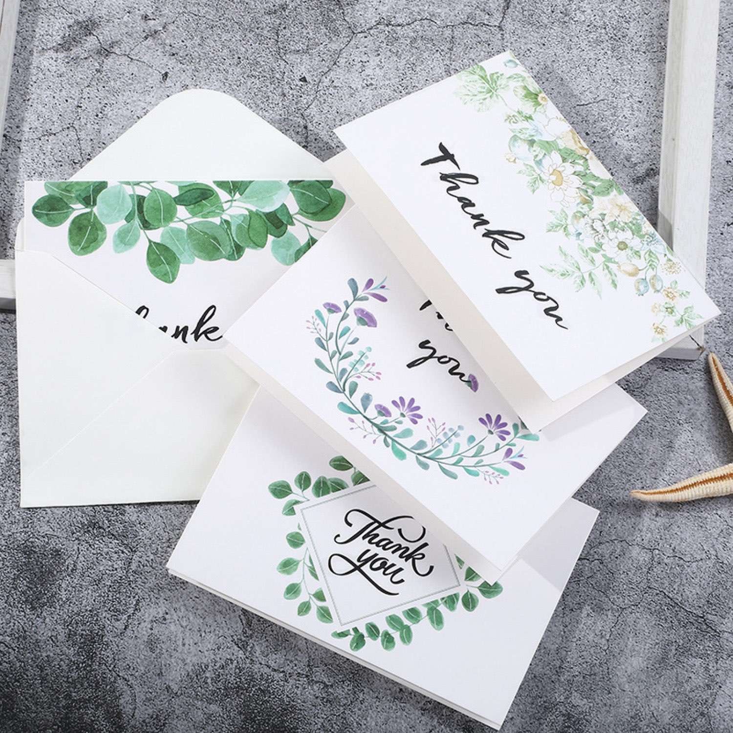 Fresh Style Thank You Card Leaf Pattern UV Printing  Customized